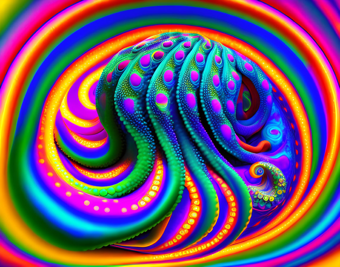 Colorful Psychedelic Octopus Fractal with Rainbow Tentacles