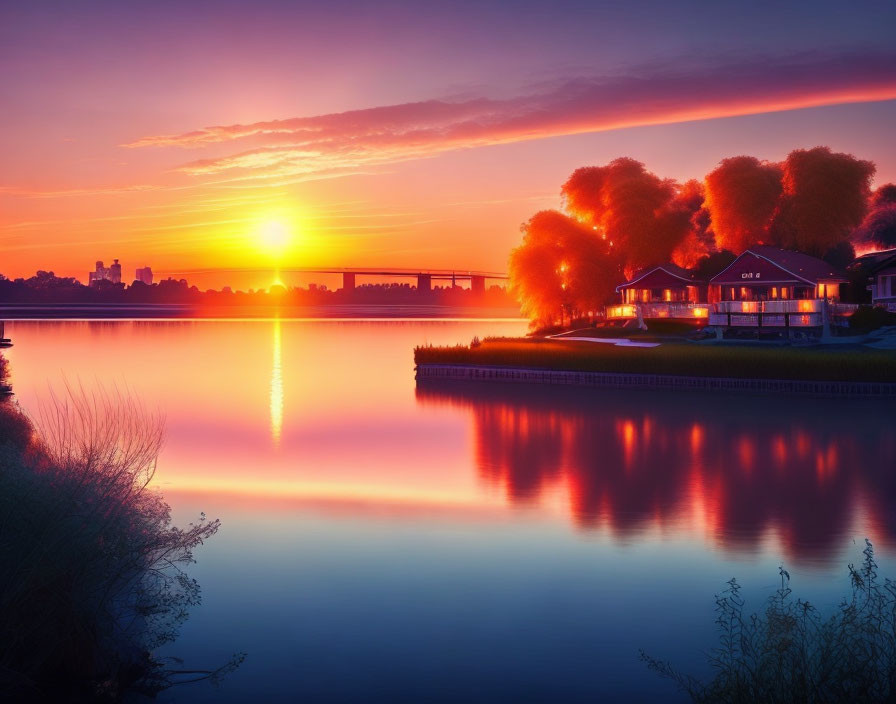 Colorful Sunrise Reflecting on Calm Lake