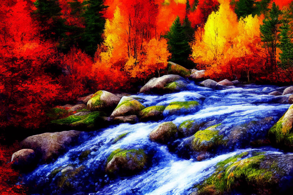 Colorful autumn foliage by rushing stream