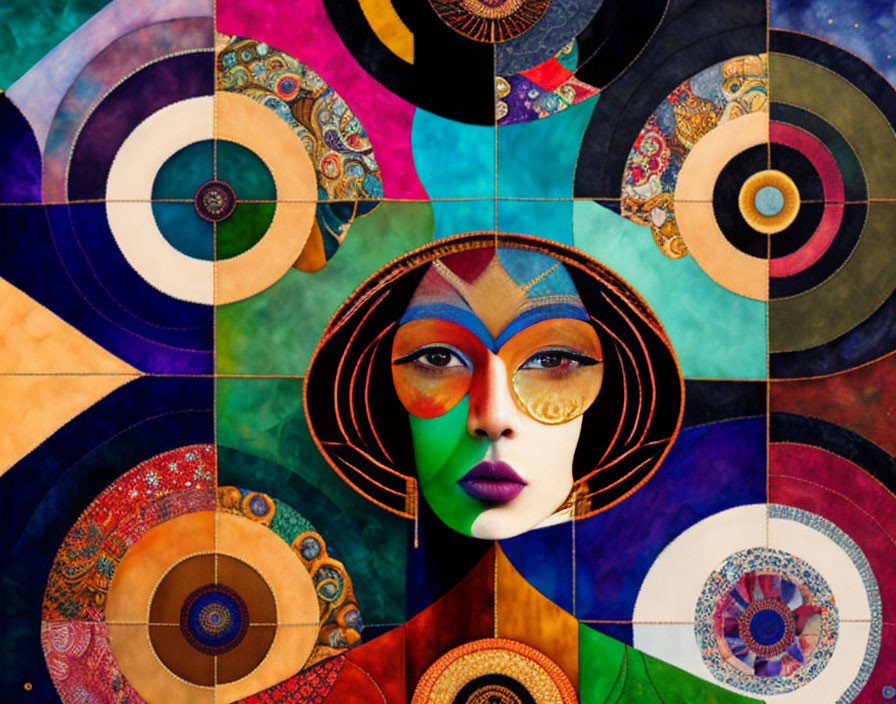 Colorful Abstract Art: Woman's Face with Geometric Patterns