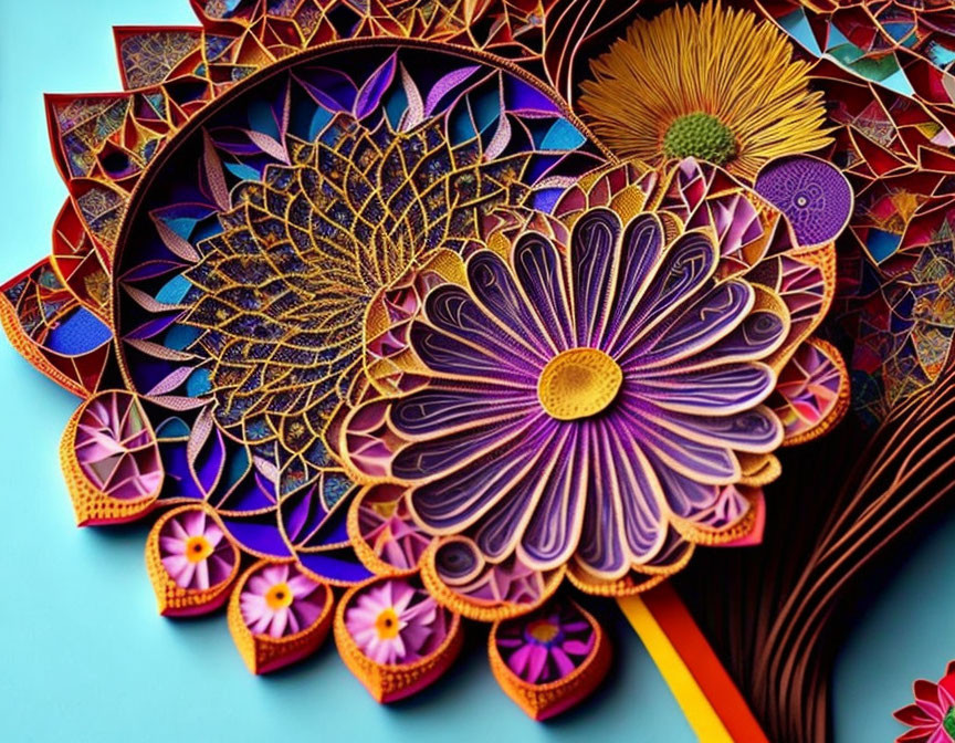 Vibrant Paper Art with Layered Floral and Geometric Designs