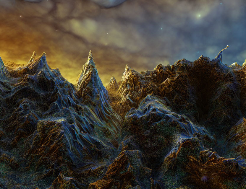 Fractal Landscape with Jagged Mountains and Twilight Sky