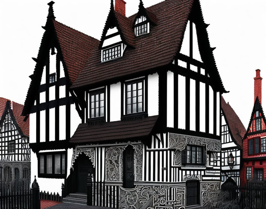 Traditional half-timbered house with Tudor-style architecture