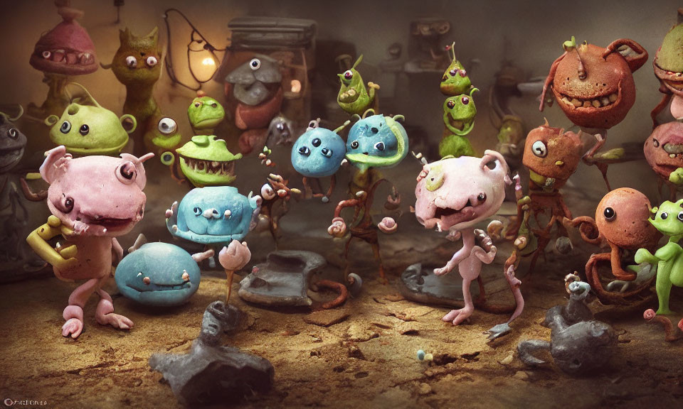 Colorful Cute Monster Creatures Gathering in Whimsical Illustration