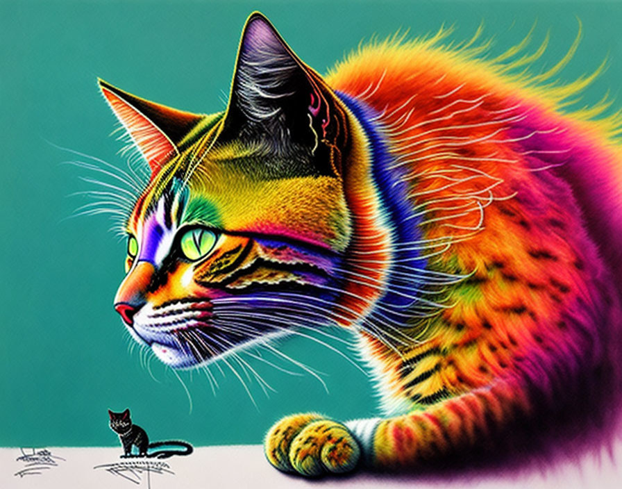 Vibrant orange fur large cat illustration with intricate patterns