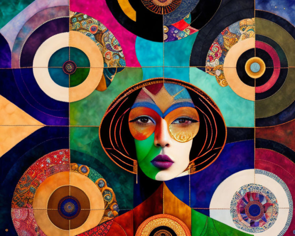 Colorful Abstract Art: Woman's Face with Geometric Patterns