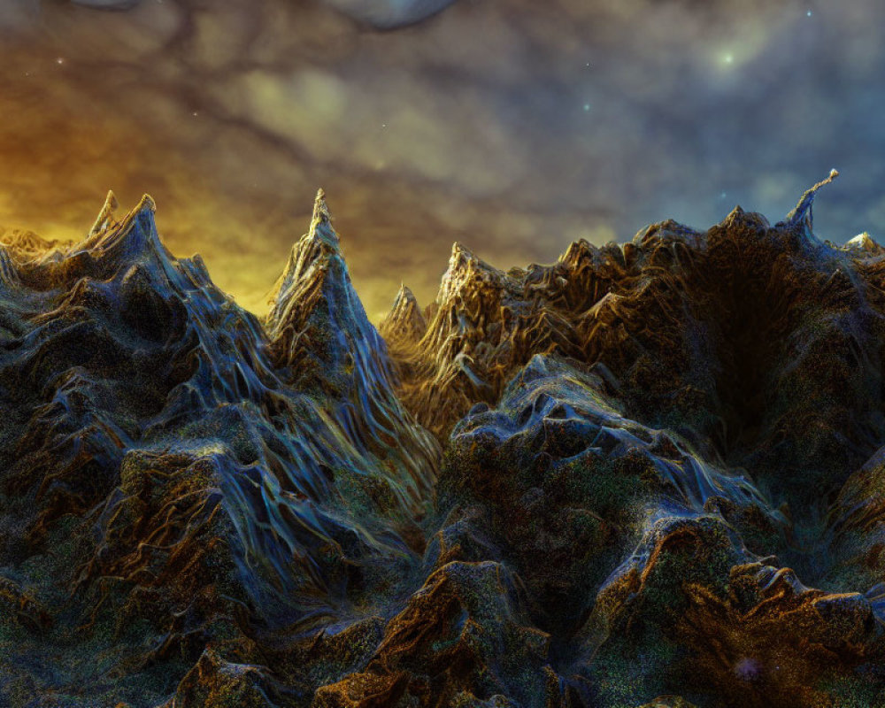 Fractal Landscape with Jagged Mountains and Twilight Sky