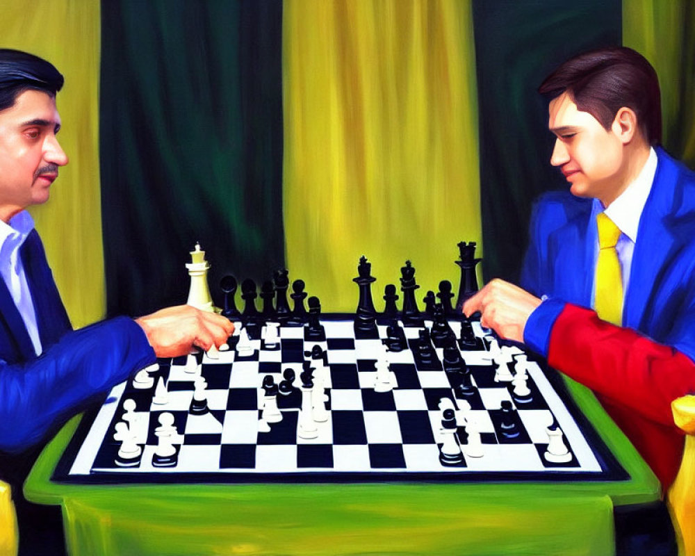 Men in suits playing intense game of chess