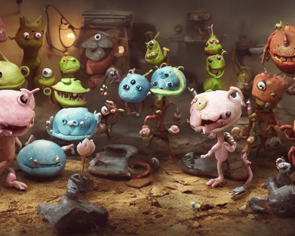 Colorful Cute Monster Creatures Gathering in Whimsical Illustration