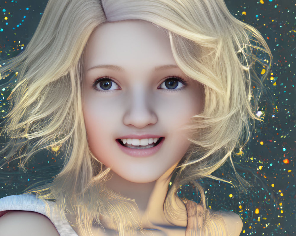 Blonde 3D Female Character Smiling with Magical Sparkles