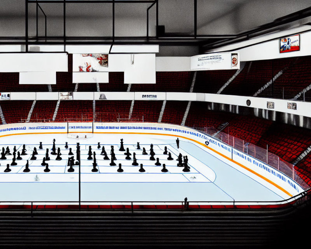 Ice Hockey Rink Transformed into Giant Chessboard with Oversized Pieces