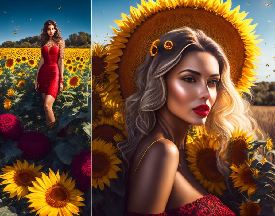 Composite Image: Women in Sunflower Scenes