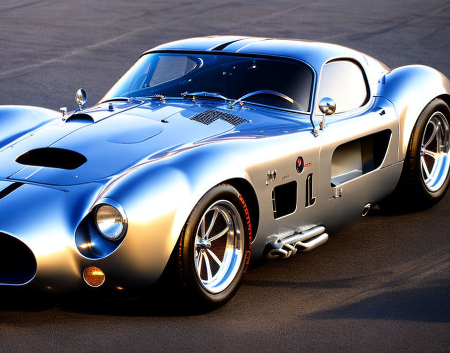 Vintage Shelby Cobra Blue with White Racing Stripes & Side Exhausts