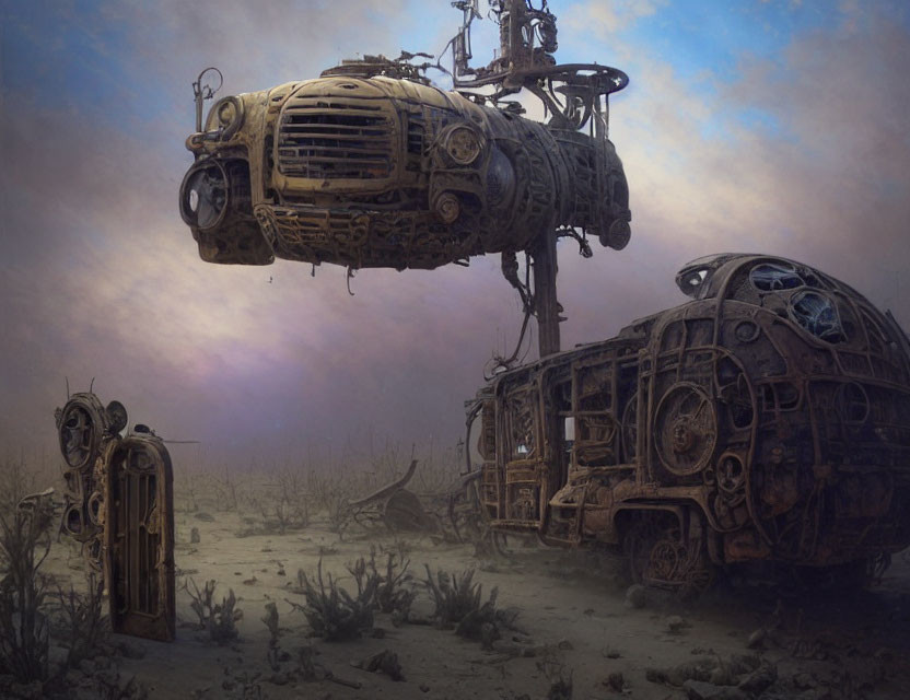 Rusted, Abandoned Vehicles in Desolate Dystopian Landscape