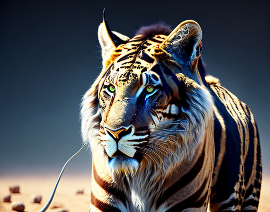 Majestic tiger with vibrant stripes in desert setting