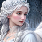 Ethereal female figures with white hair in cosmic setting