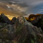 Fractal Landscape with Jagged Mountains and Twilight Sky