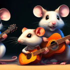 Cartoon mice with guitar and violin on dark background