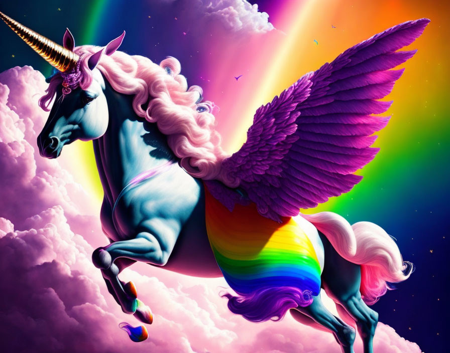 Colorful Flying Unicorn Illustration with Rainbow Trail