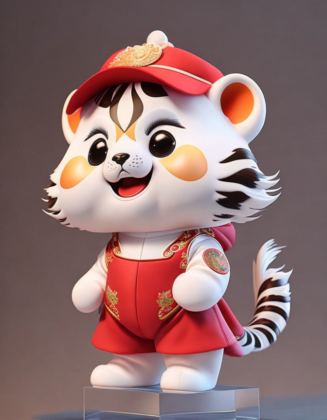 Anthropomorphic tiger character in traditional Chinese outfit.