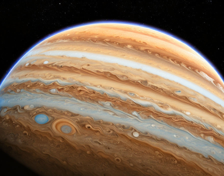 Detailed Close-Up of Jupiter's Multicolored Clouds and Storms