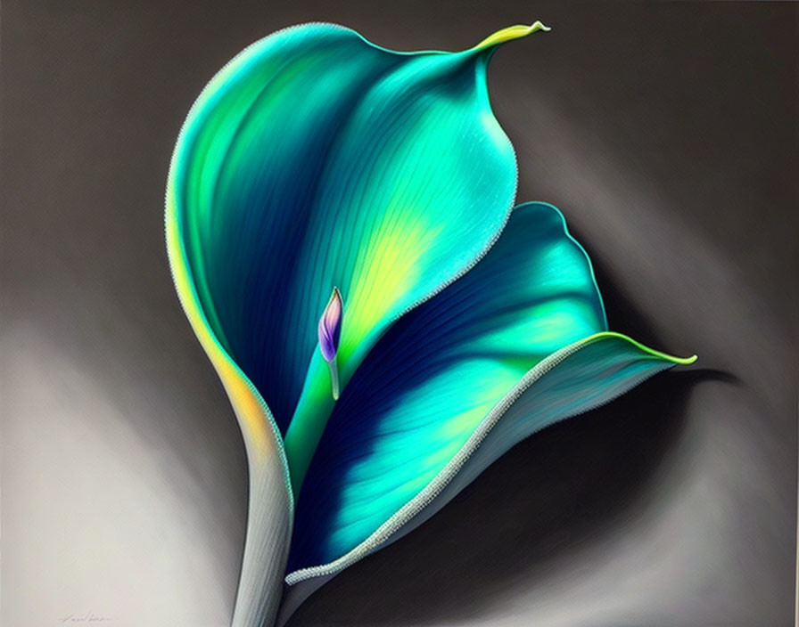 Blue and Green Calla Lily Artwork with Gradient and Soft Shadows