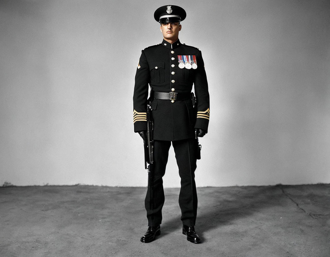 Uniformed Officer in Full Dress Uniform with Medals and Rank Insignia