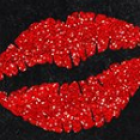 Stylized red hearts with sparkling accents and beaded details on black background with embossed rose patterns