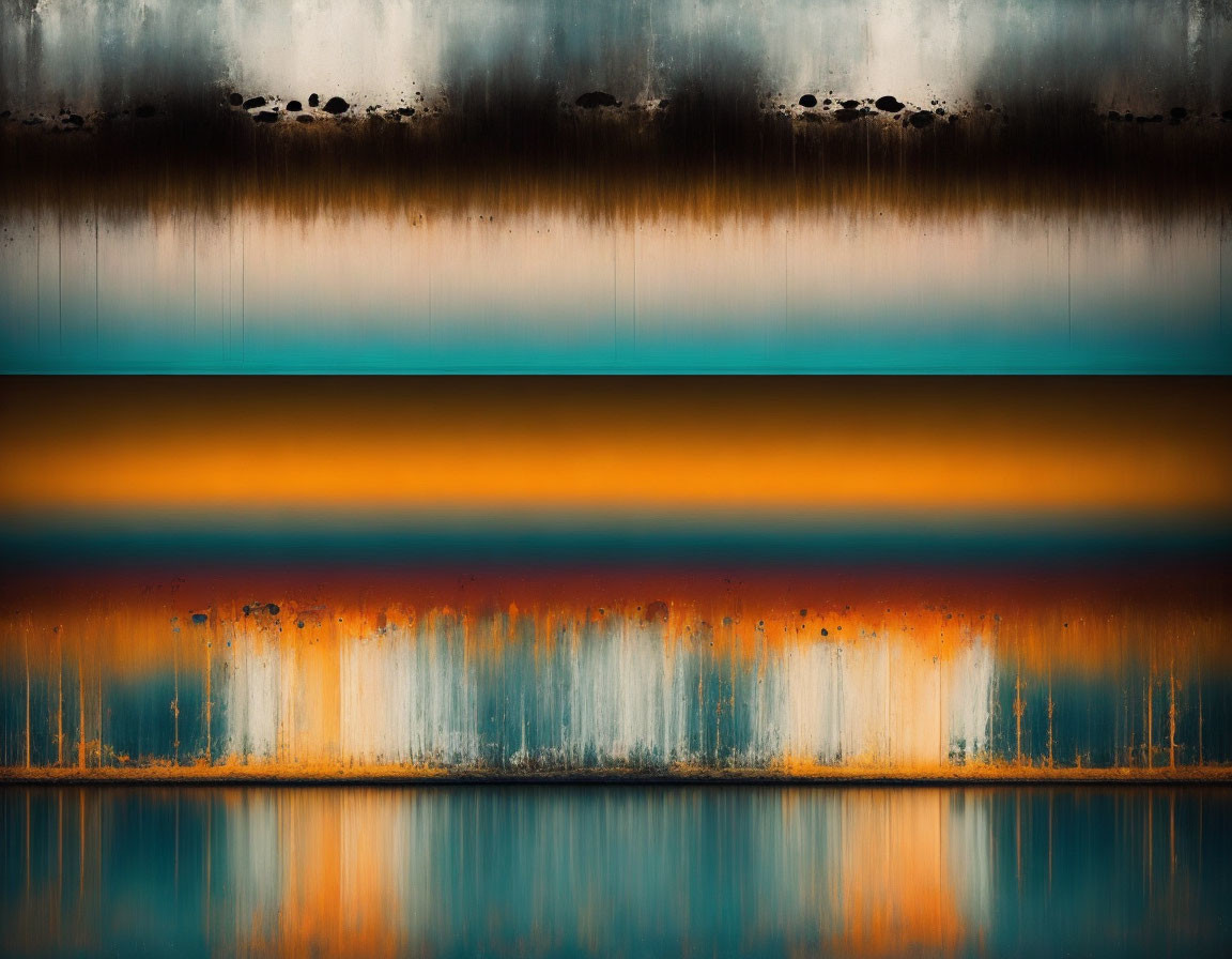 Mirrored abstract artwork: cool and warm tones, gradients, water reflection.