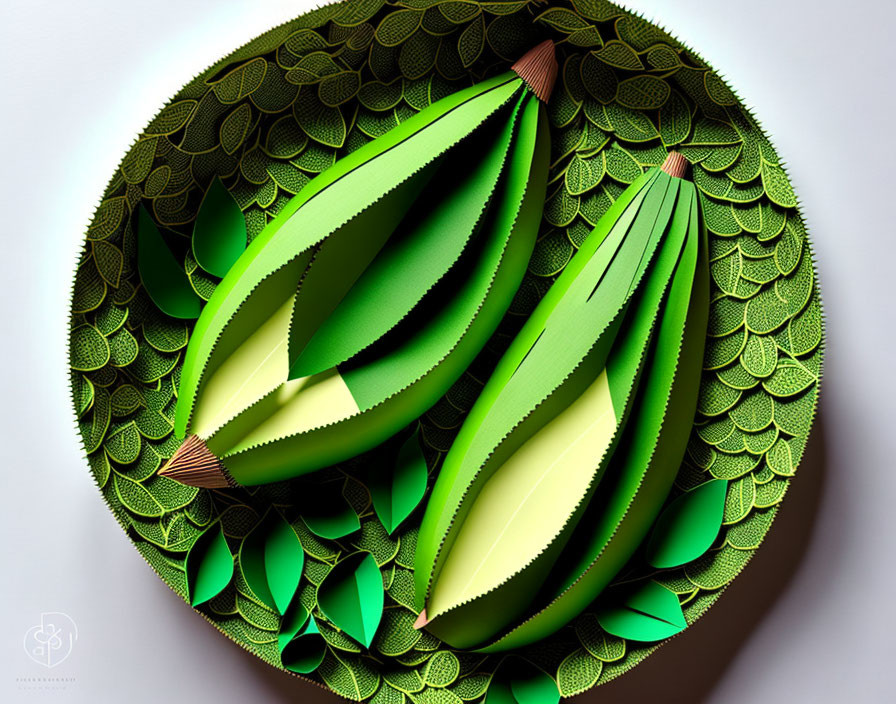 Intricate 3D botanical design with layered green paper leaves