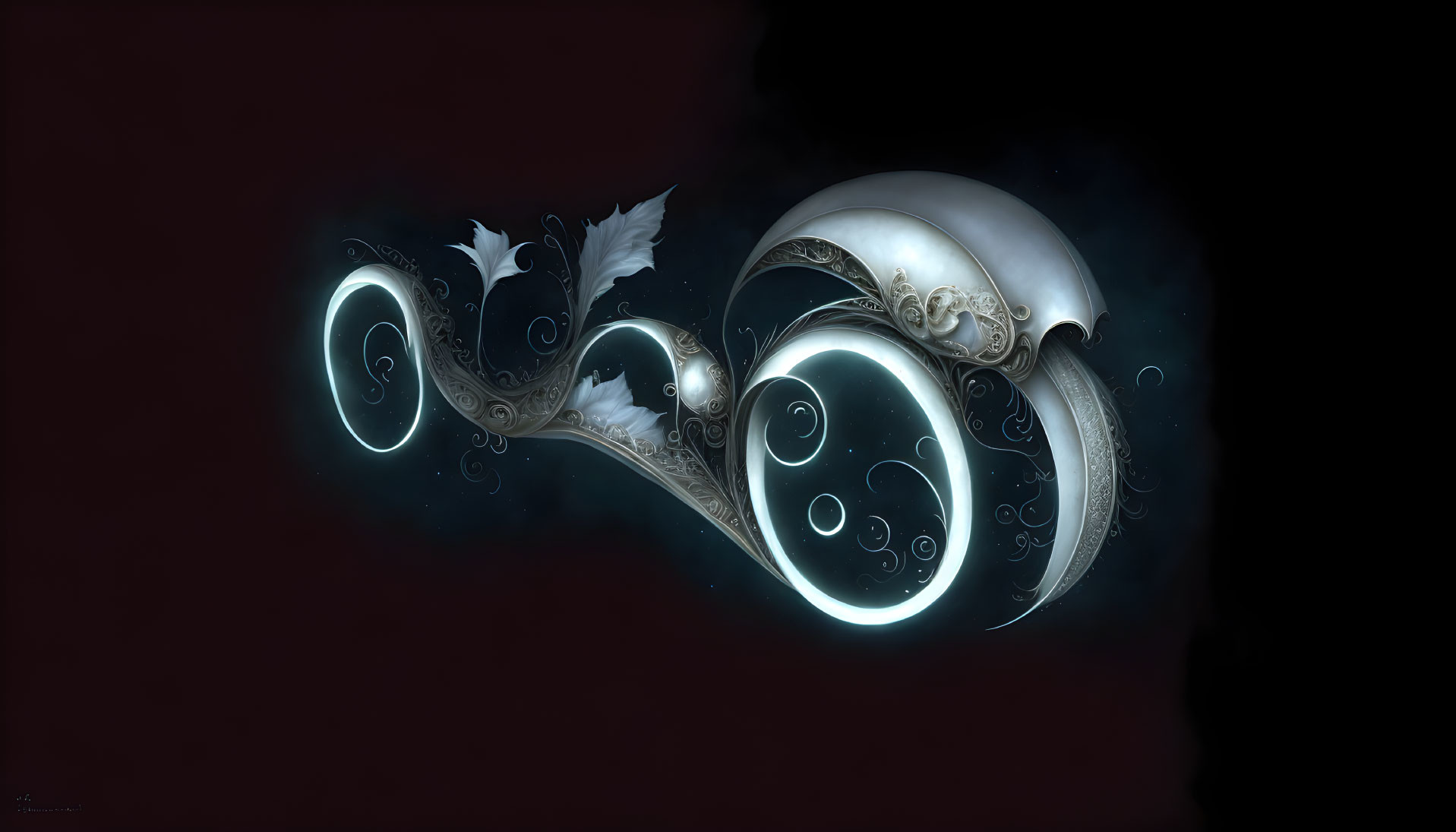 Abstract Digital Artwork: Glowing Spiral Forms on Dark Background