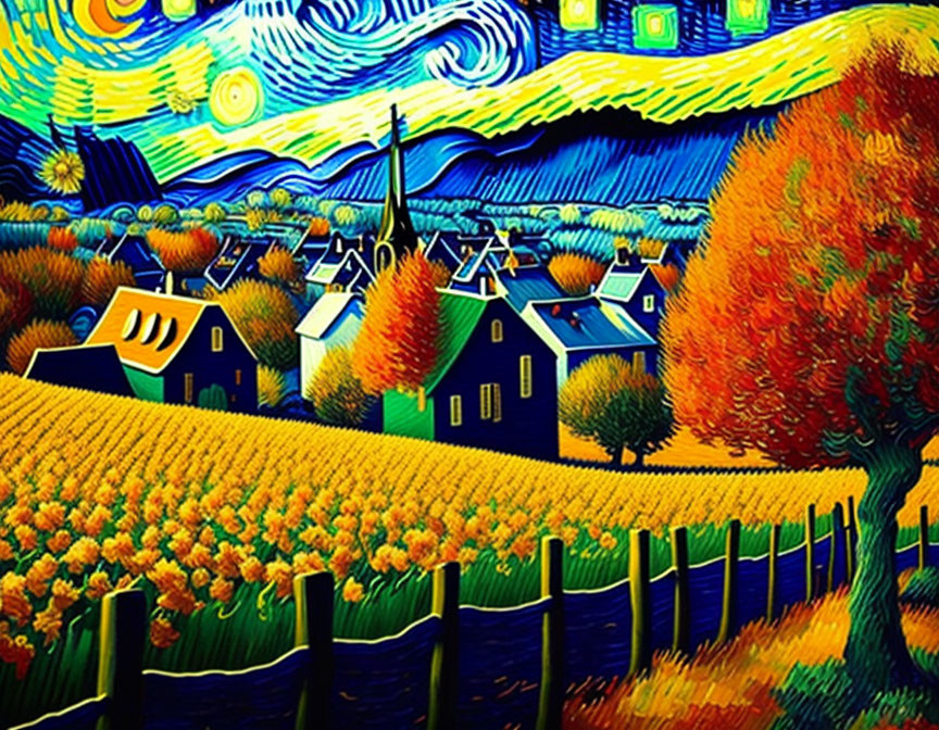 Country Side Fall in Van Gogh's Eyes
