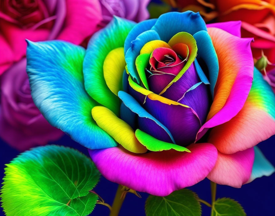 Colorful Multi-Colored Rose Against Warm Background