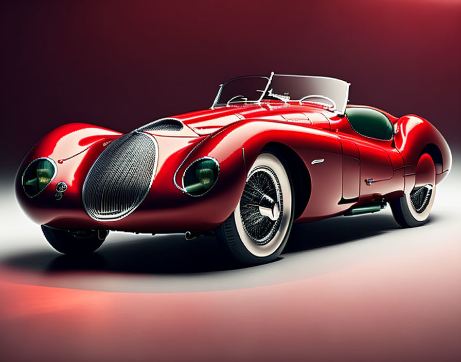 Vintage Red Sports Car with Prominent Grille on Red Background