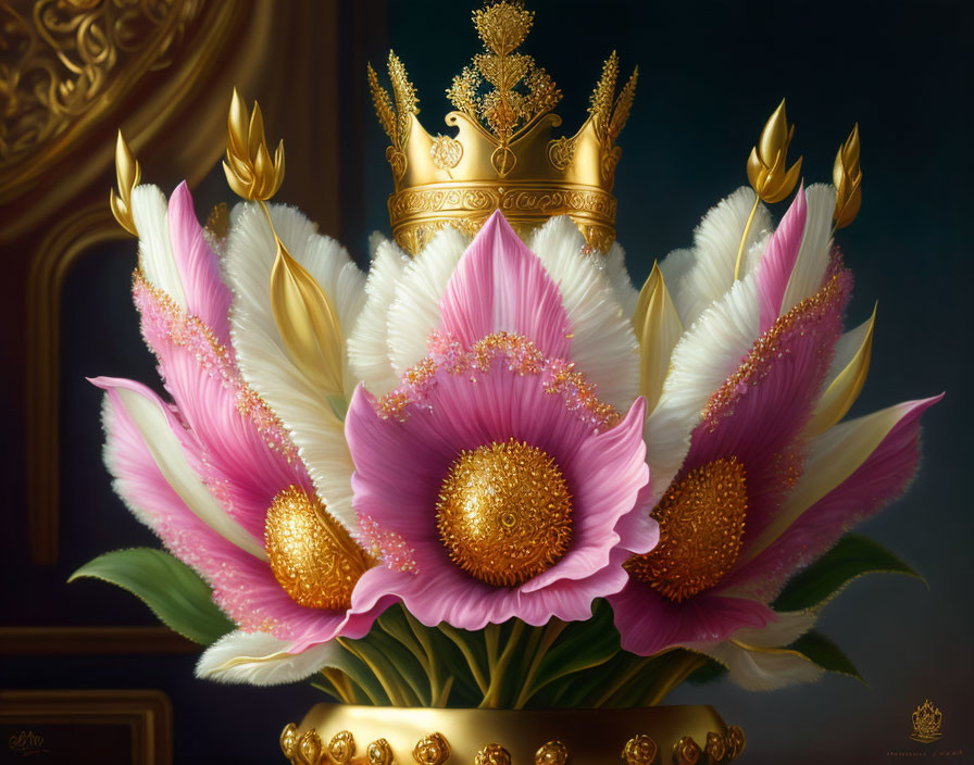 Ornate flower with golden crown in digital painting