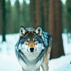 Majestic wolf in snowy forest with sunbeams