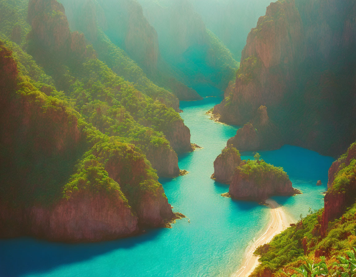 Turquoise River Meandering Through Green Mountains