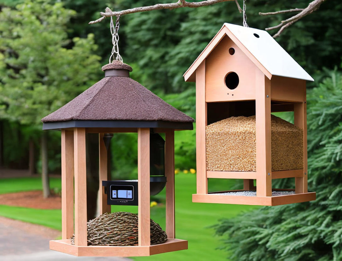 Bird feeders: Gazebo and house styles on tree branch