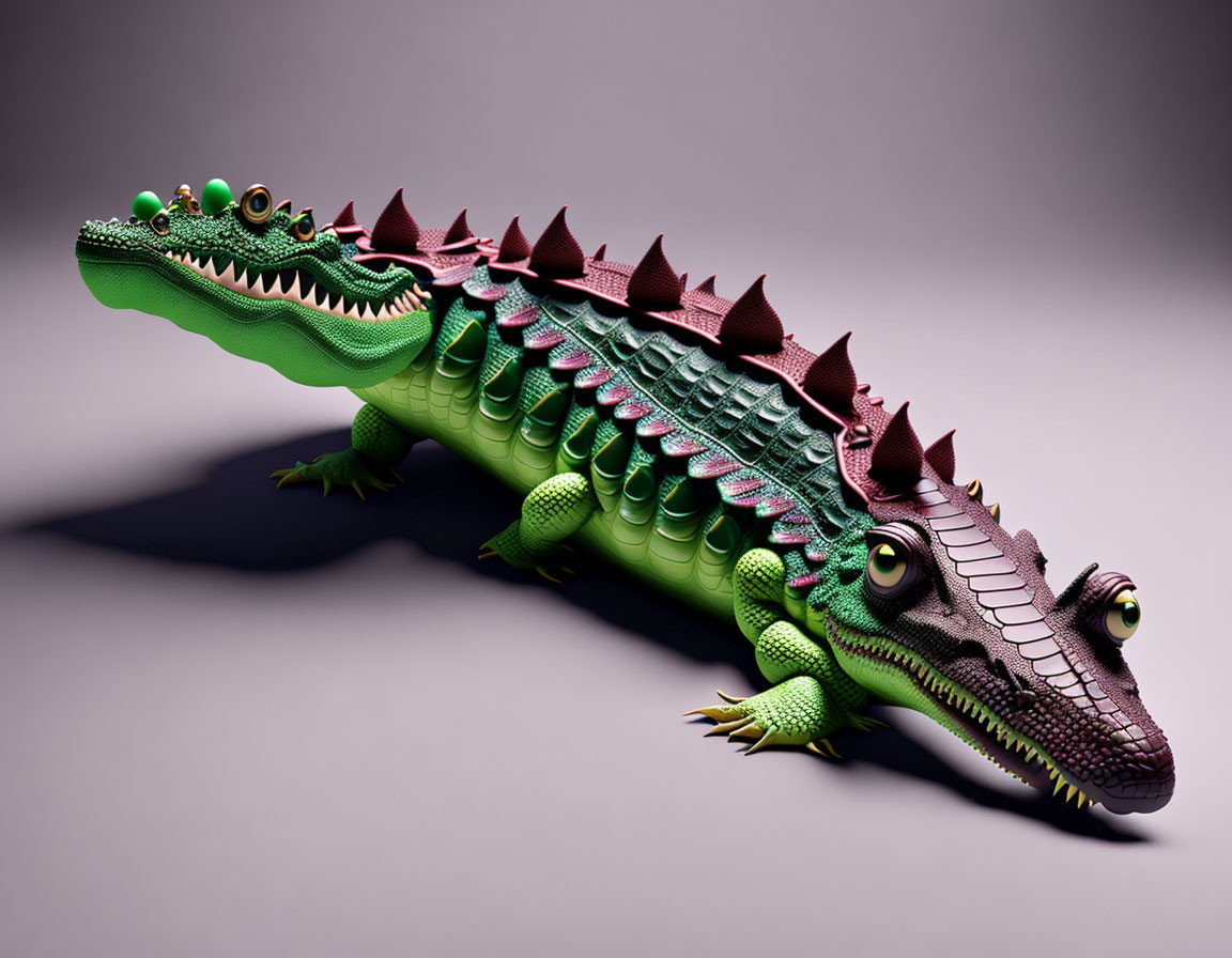 Unique artwork of two crocodiles merged into one, with heads at each end