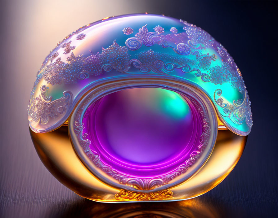 Iridescent Glass Paperweight with Gold and Pastel Embellishments