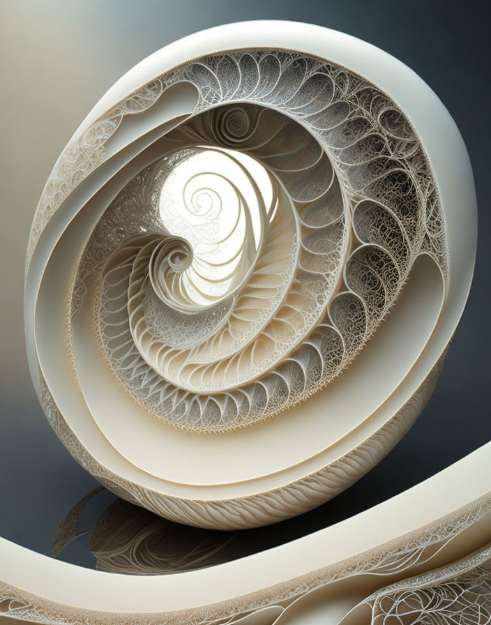 Monochromatic digital art: intricate swirl pattern with lace-like textures