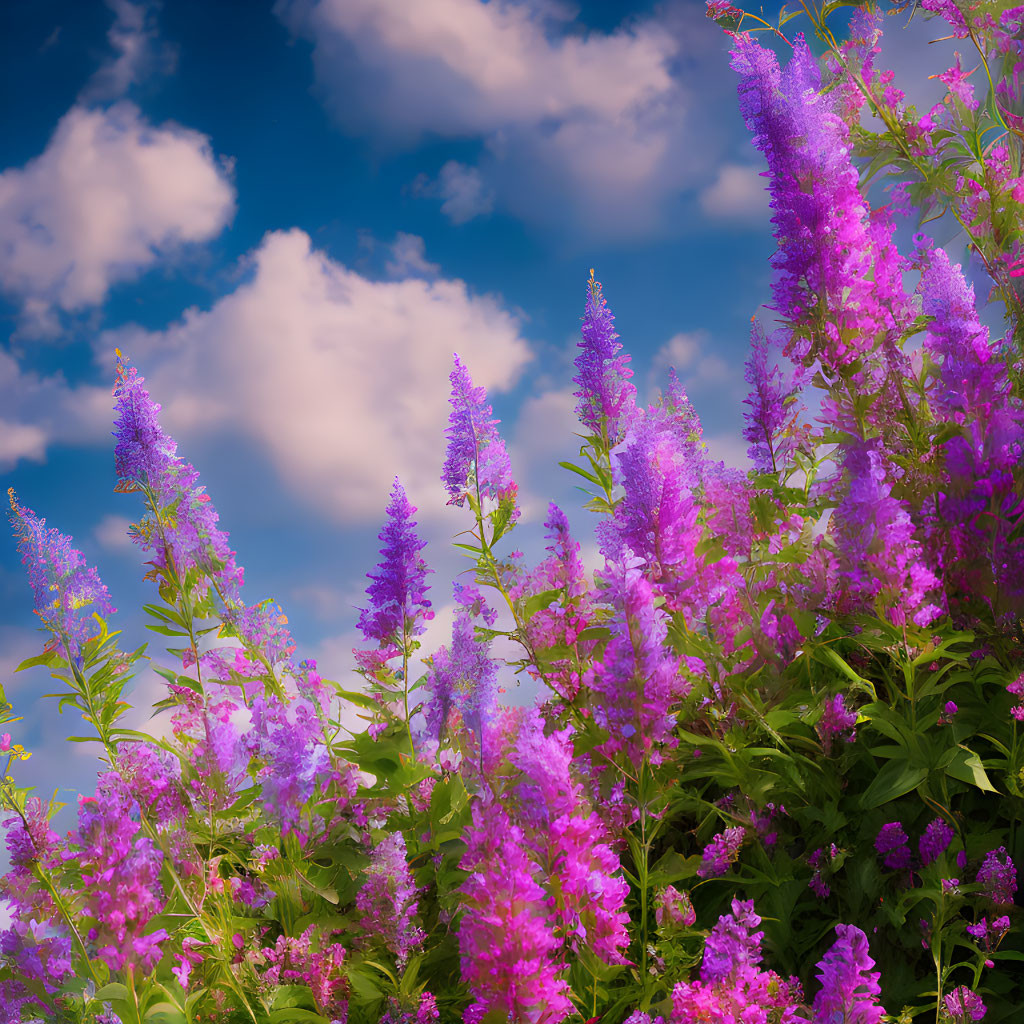 Purple Flowers and Green Foliage under Blue Sky