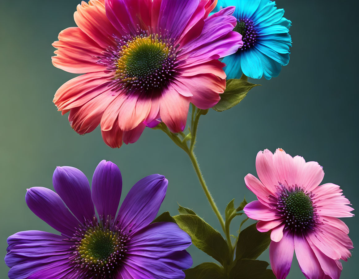 Colorful digital daisy bouquet on soft green backdrop