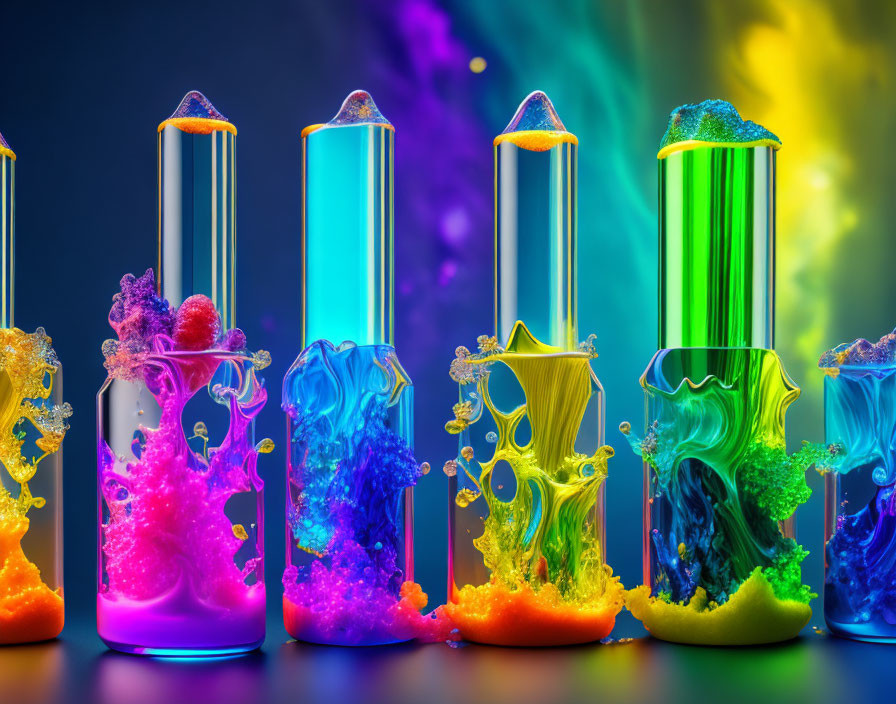 Colorful Chemical Reactions in Laboratory Glassware