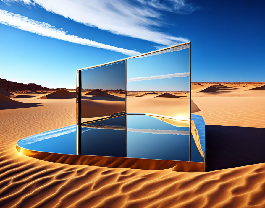 Mirrored panels create surreal desert door illusion