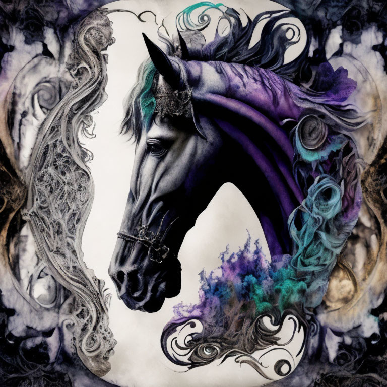 Vibrant Purple Unicorn with Swirling Smoke Patterns