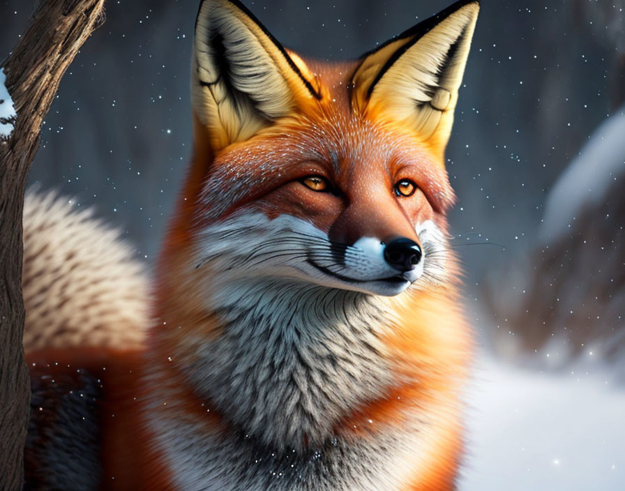 Detailed Close-Up of Red Fox in Snowy Setting