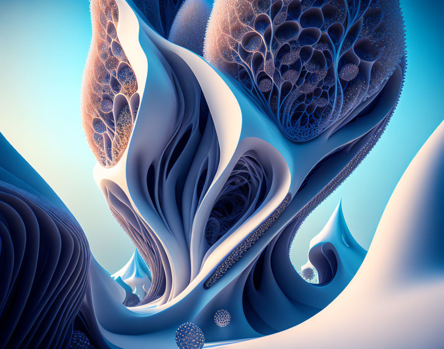 Abstract 3D Illustration: Smooth Blue Tones, Organic Patterns