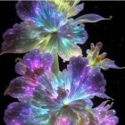 Translucent flowers in various colors on dark, starry background