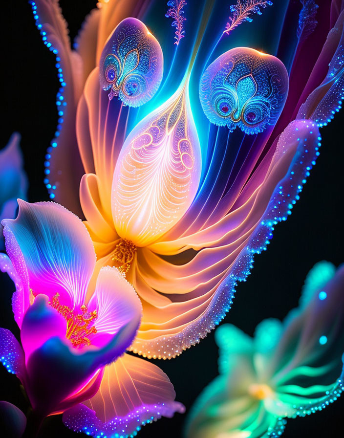 Colorful stylized flower digital art with neon hues and intricate patterns